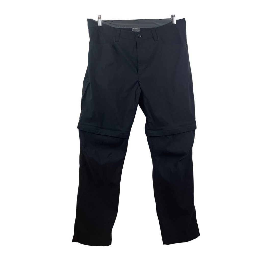 Eddie Bauer Men Convertible Tech Pants Black 38x32 Hiking Zip Off Shorts 1537466